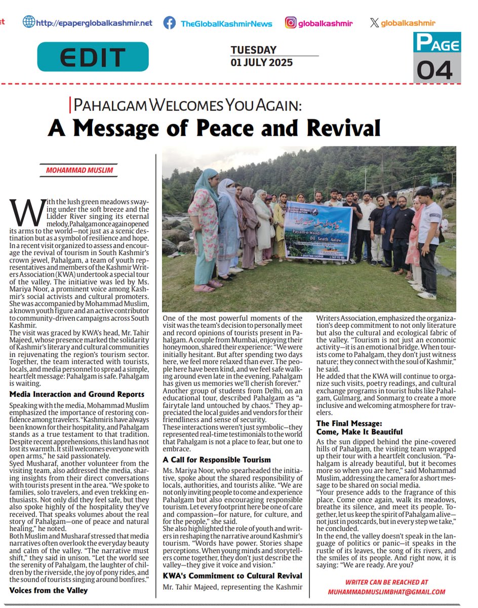 Kashmir Writers' Association (@kashmir_writes9) on Twitter photo Pahalgam Welcomes You Again: A Message of Peace and Revival
globalkashmir.net/opinion-pahalg…
<a href="/JandKTourism/">Jammu & Kashmir Tourism</a> Pahalgam Welcomes You Again: A Message of Peace and Revival
globalkashmir.net/opinion-pahalg…
<a href="/JandKTourism/">Jammu & Kashmir Tourism</a>