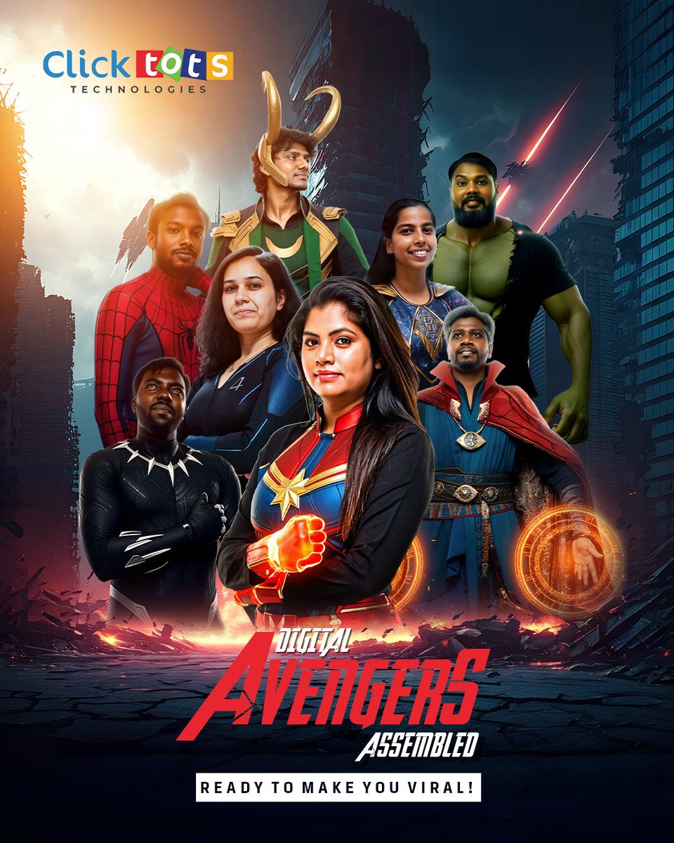 priyaiconn's tweet photo. 🚀 Meet the ClickTots Avengers – your digital superheroes!
From SEO to Social Media, we fight for your brand’s visibility.
Ready to go viral? Let’s assemble!

#ClickTots #DigitalMarketing #GoViralWithUs #BrandHeroes #MarketingMultiverse #ClickTotsAvengers https://t.co/Y333ho4oAz