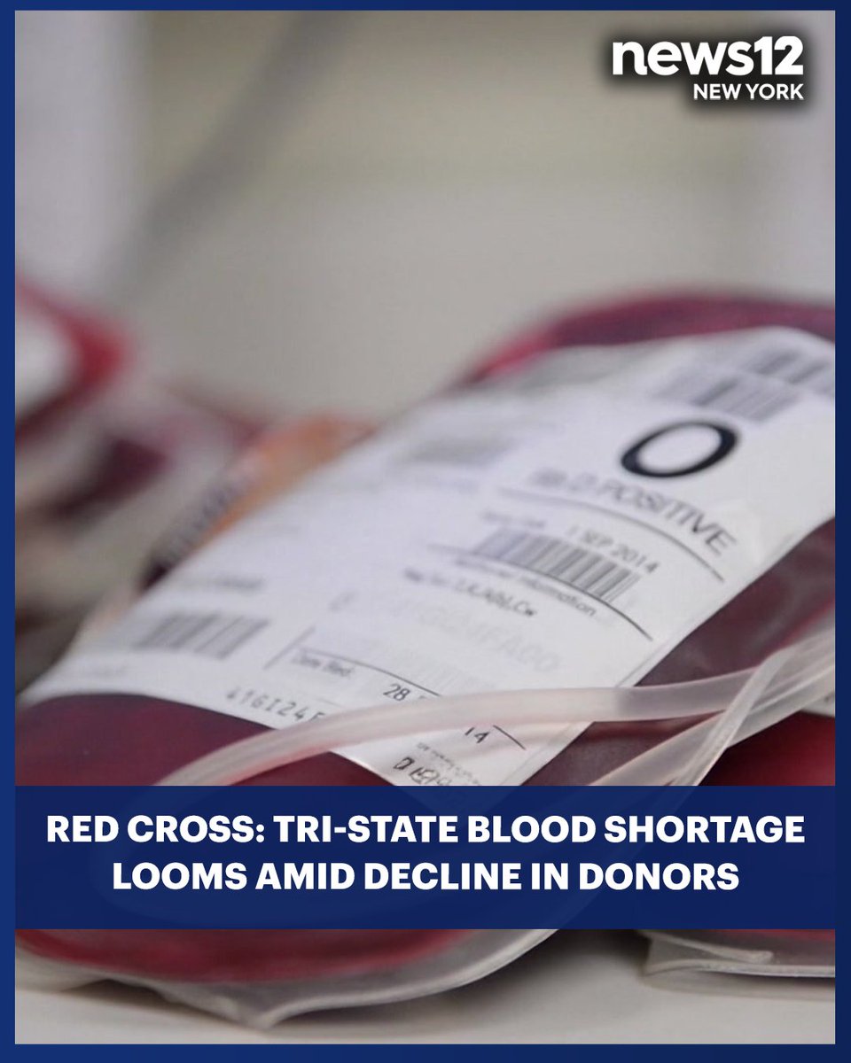 BLOOD SHORTAGE: American Red Cross officials say a blood shortage is looming due to a decrease in donations, which typically drop in the summer and early fall.

READ MORE: bit.ly/4lYSt23

#News12NY #RedCross