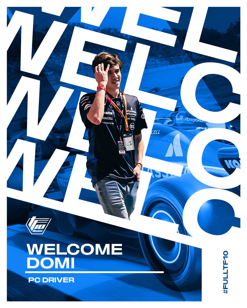 SIGNING | <a href="/Domi_JS/">DomiJD</a> 

We are happy to welcome <a href="/AlexLimorte14/">Alex</a>'s engineer colleague at <a href="/WilliamsEsports/">Williams Sim Racing</a> to TF10 as driver!

Domi has some highlights on his League Racing career as a TVC event win, a qualifier for E Series and 2 ET8 Summer wins!

Welcome, Domi!💙

#FullTF10