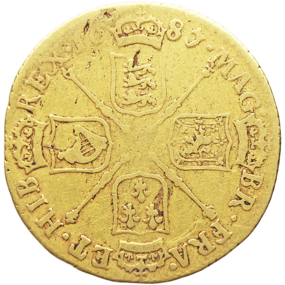 1687/6 Guinea James II Gold Coin UK 2nd bust Overdate 
#coins