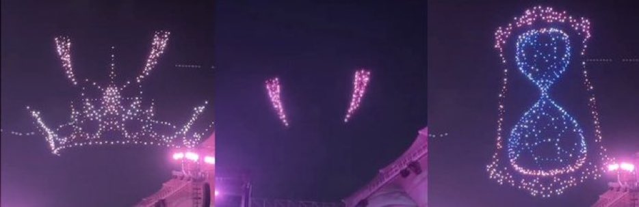 Drone show hinting their 3 albums??

The album        Born pink       Deadline