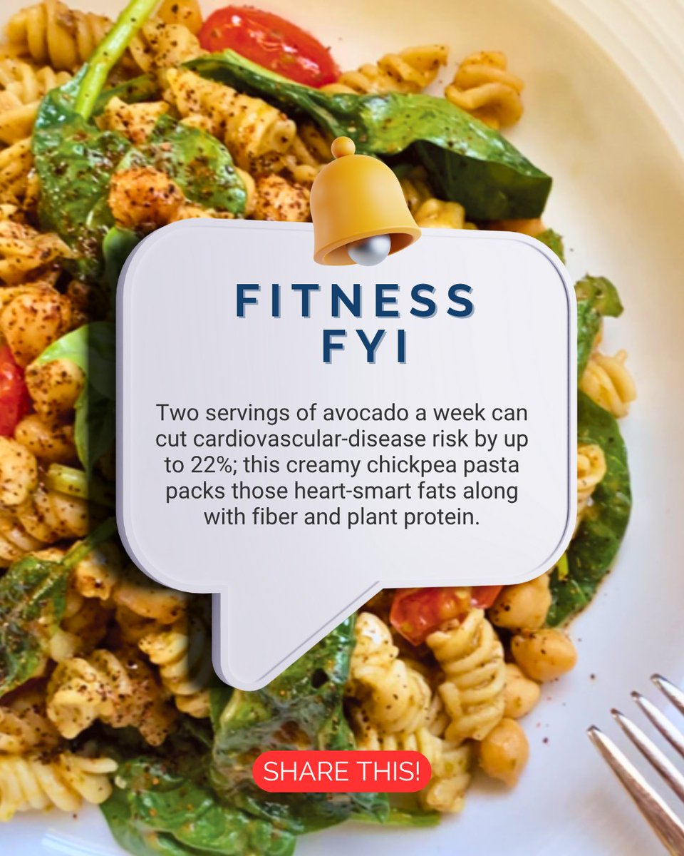 ideafit's tweet photo. 🥑 + 🍝 = heart-happy comfort food—whirl avocado, basil &amp; lemon into a silky sauce, toss with chickpea pasta and dig in. Full recipe: https://t.co/fUYX6Eu1vn #HeartHealthy #PlantPowered #AvocadoLove #FitPost https://t.co/pUbClJLipL