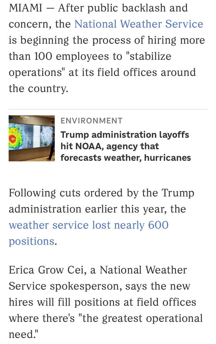 <a href="/humerus6cents/">Aontacht</a> For the people saying “this doesn’t add up,” actually it does. The NWS was butchered, 600 positing eliminated by the Trump Administration. They just announced on Thursday that they were re-hiring 100 of the 600 positions to help “stabilize operations.” They did not have enough