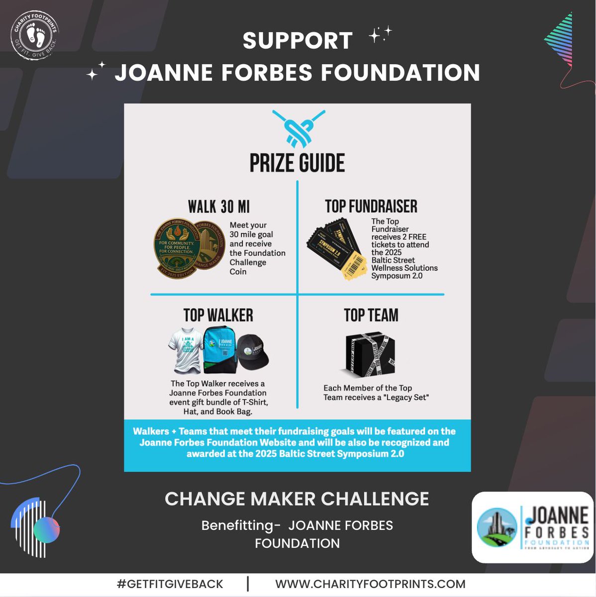🏅 Walk. Fundraise. WIN.
Join the Joanne Forbes Foundation Challenge &amp; earn awesome rewards:

👣 Walk 30 mi = Challenge Coin
💰Top Fundraiser = 2 tix to 2025 Symposium
🚶Top Walker = T-shirt, Hat &amp; Book Bag
👥 Top Team = Legacy Set 
Sign up today: buff.ly/qJm7JHI