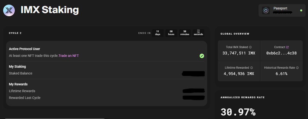 super simple to stake $IMX for a 30+% return...

✅ go to: imx.community/staking
✅ enter the amount you want to stake
✅ click Stake
✅ confirm in your wallet
✅ trade one NFT (some are pennies) within the 14-day period

what's your bank doing for you?

all powered by