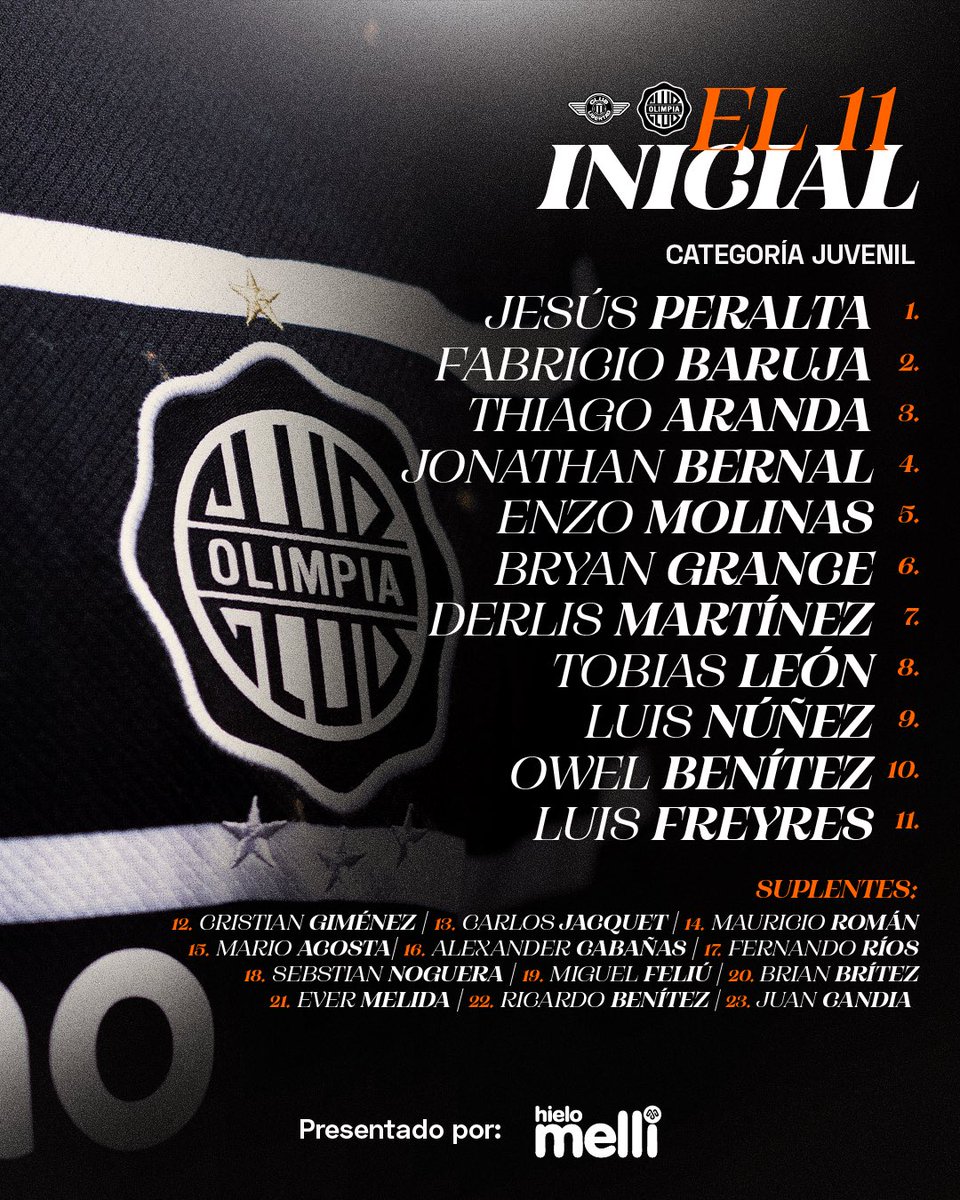 FormativasO's tweet image. ⚽️ 𝐓𝐨𝐫𝐧𝐞𝐨 𝐀𝐧𝐮𝐚𝐥 𝟐𝟎𝟐𝟓.
📋 Formación confirmada para enfrentar a Libertad.
➖️ Juvenil.
¡Vamos, Decano! ⚔️
#SoyDelOlimpia ⚪️⚫️⚪️