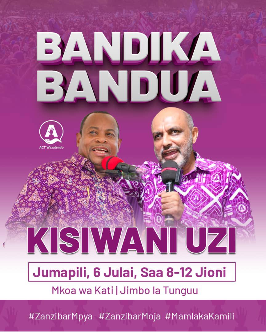 Mwanaisha Mndeme (@mwanaishamndeme) on Twitter photo Usikae mbali. Ni kesho Inshallah
<a href="/IsmailJussa/">Ismail Jussa</a> <a href="/othmasoud/">Othman Masoud Othman</a>
#ZanzibarMpya
#ZanzibarMoja
#MamlakaKamili Usikae mbali. Ni kesho Inshallah
<a href="/IsmailJussa/">Ismail Jussa</a> <a href="/othmasoud/">Othman Masoud Othman</a>
#ZanzibarMpya
#ZanzibarMoja
#MamlakaKamili