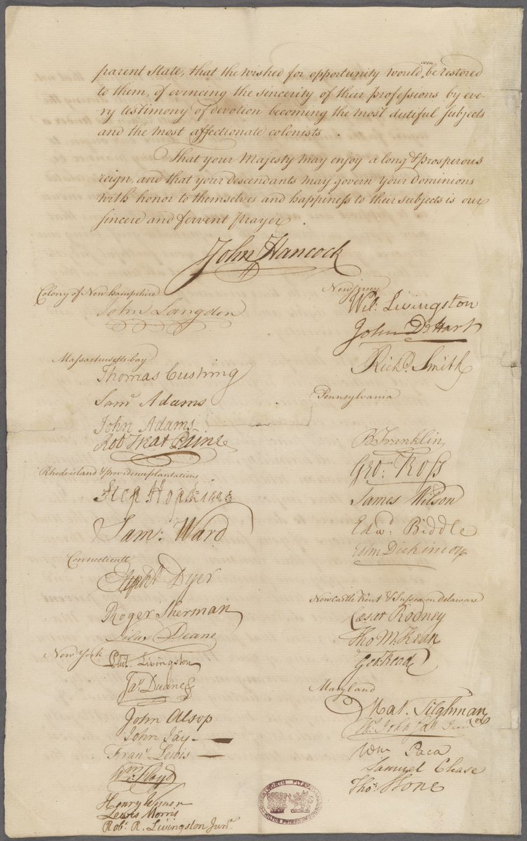 AmRevInstitute's tweet image. #OnThisDay 250 years ago, the Olive Branch Petition was adopted by the Second Continental Congress on July 5, 1775. It was the colonists’ last attempt at peace with Kind George III.