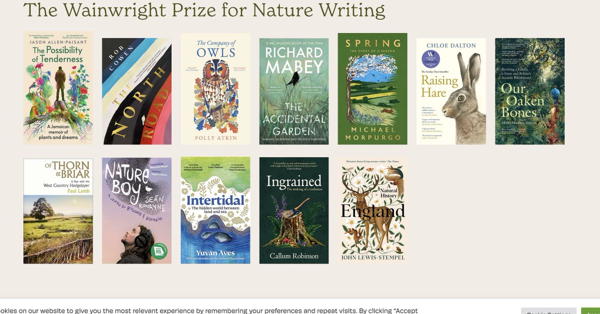 And fabulous to see <a href="/Yuvan_aves/">M.Yuvan</a>' stirring and wise Intertidal on the longlist of the Wainwright Prize, alongside other favourites from Chloe Dalton's Raising Hare to Richard Mabey's The Accidental Garden.

wainwrightprize.com/longlist-2025/