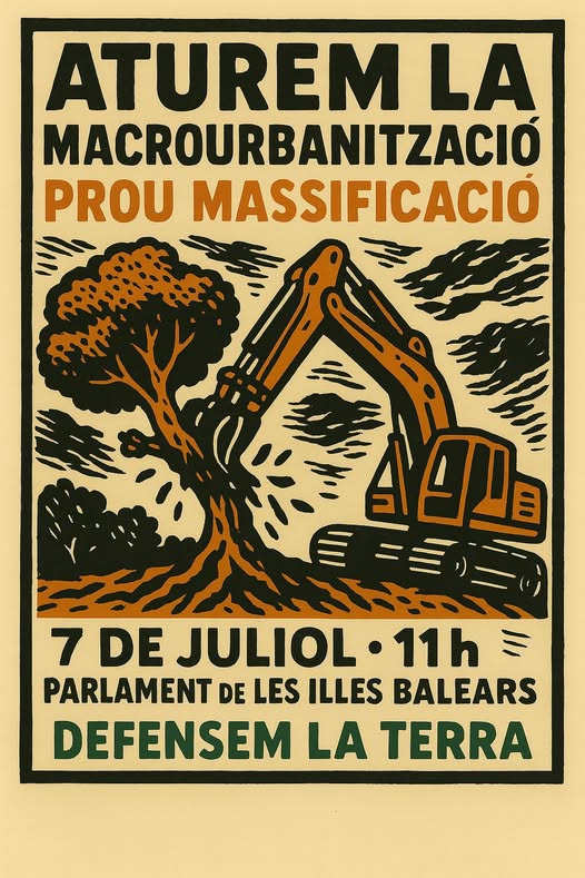 Siurellvermell's tweet image. GOB Mallorca

📷 Dilluns, sortim al carrer per evitar📷
📷 Construcció massiva en #sòlrústic, inclosos espais agrícoles, forestals i protegits.
📷 1.000.000 de noves places residencials potencials al conjunt de les Illes.
📷 Pressió extrema sobre els recursos naturals: aigua, en