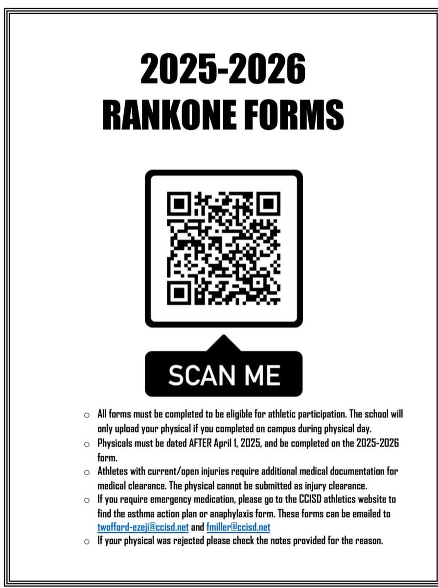 Practice starts in 30 days!   If you haven't don't so already get your physicals completed and submitted via RankOne along with the parent forms.