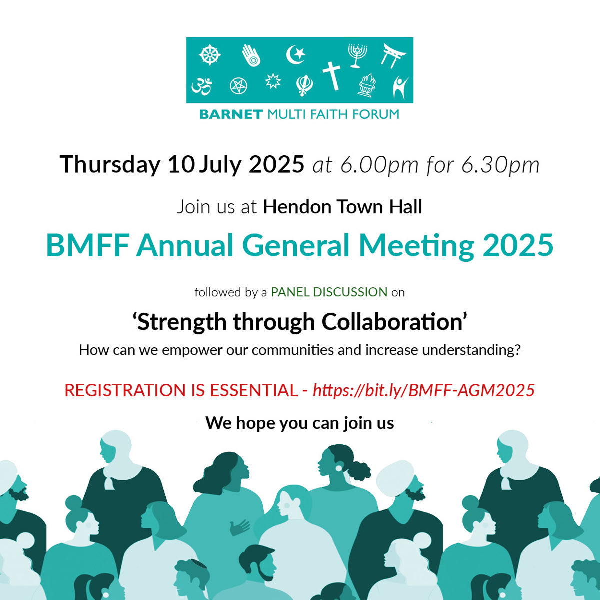 Barnet Multi Faith Forum (@bmfforum) on Twitter photo Join us at the BMFF AGM this Thursday, 10th July, at Hendon Town Hall at 6pm for a 6.30pm start. Great chance to meet and share with the faith communities of #Barnet . Registration essential bit.ly/BMFF-AGM2025 Free to attend <a href="/BarnetCouncil/">Barnet Council</a> #interfaith Join us at the BMFF AGM this Thursday, 10th July, at Hendon Town Hall at 6pm for a 6.30pm start. Great chance to meet and share with the faith communities of #Barnet . Registration essential bit.ly/BMFF-AGM2025 Free to attend <a href="/BarnetCouncil/">Barnet Council</a> #interfaith