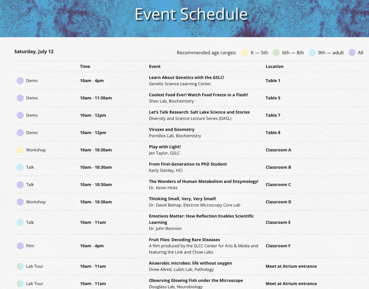 LearnGenetics's tweet image. One week until Summer Science Day! Everyone is welcome to visit @UofUHealth for lab tours, public-friendly talks, demos, and workshops! Saturday July 12th from 10am-4pm. Check out our action-packed schedule here: gslc.utah.edu/summer-science…