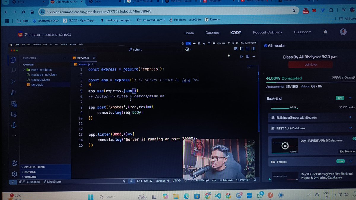 asyncAyush's tweet image. 🚀 Started my backend development journey today with @ankurdotio
Built my first Express.js API with POST requests and JSON handling.
Excited to learn more about servers, databases & APIs! 💻🔥
#Backend #NodeJS #Express #100DaysOfCode