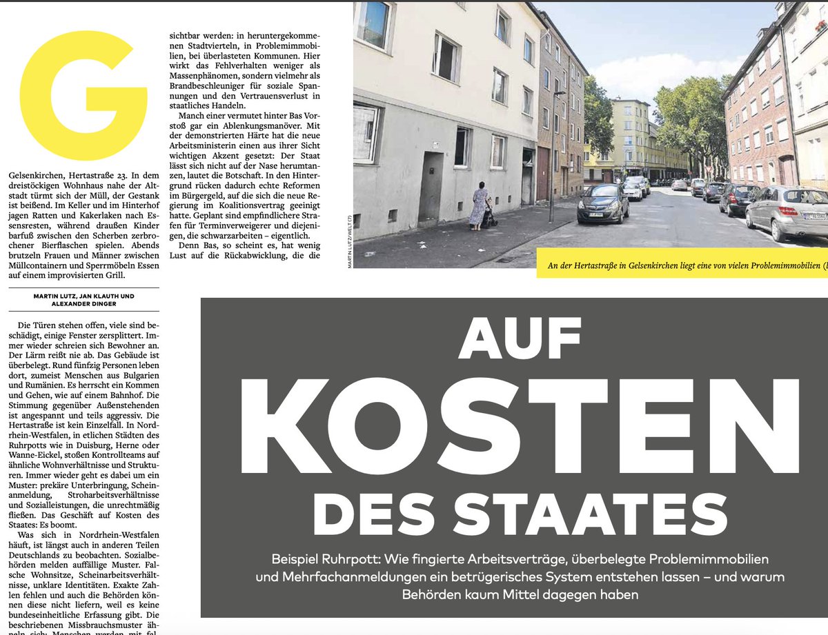 Tim Röhn (@tim_roehn) on Twitter photo "Was sich in Nordrhein-Westfalen häuft, ist längst auch in anderen Teilen Deutschlands zu beobachten. Sozialbehörden melden auffällige Muster. Falsche Wohnsitze, Scheinarbeitsverhältnisse, unklare Identitäten."
Sehr lesenswerte, sehr wichtige Recherche heute in <a href="/WELTAMSONNTAG/">WELT AM SONNTAG</a>. "Was sich in Nordrhein-Westfalen häuft, ist längst auch in anderen Teilen Deutschlands zu beobachten. Sozialbehörden melden auffällige Muster. Falsche Wohnsitze, Scheinarbeitsverhältnisse, unklare Identitäten."
Sehr lesenswerte, sehr wichtige Recherche heute in <a href="/WELTAMSONNTAG/">WELT AM SONNTAG</a>.