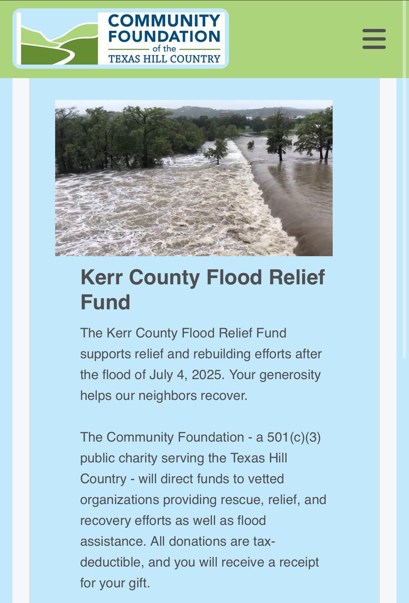Kevin Frazier (@kevintfrazier) on Twitter photo Wondering what you can do to help folks amid the #TexasFloods?
Check out <a href="/TCFHillCountry/">Community Foundation</a> fund for supporting Kerr County.
Support the word. Give generously. More rain in forecast. Wondering what you can do to help folks amid the #TexasFloods?
Check out <a href="/TCFHillCountry/">Community Foundation</a> fund for supporting Kerr County.
Support the word. Give generously. More rain in forecast.