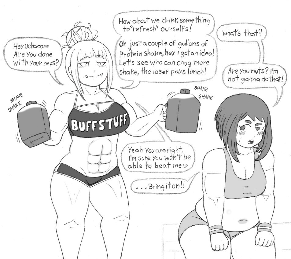 Buff Toga and strong fat Ochaco finish another day of training with a "refreshing" drink🥤🥤
