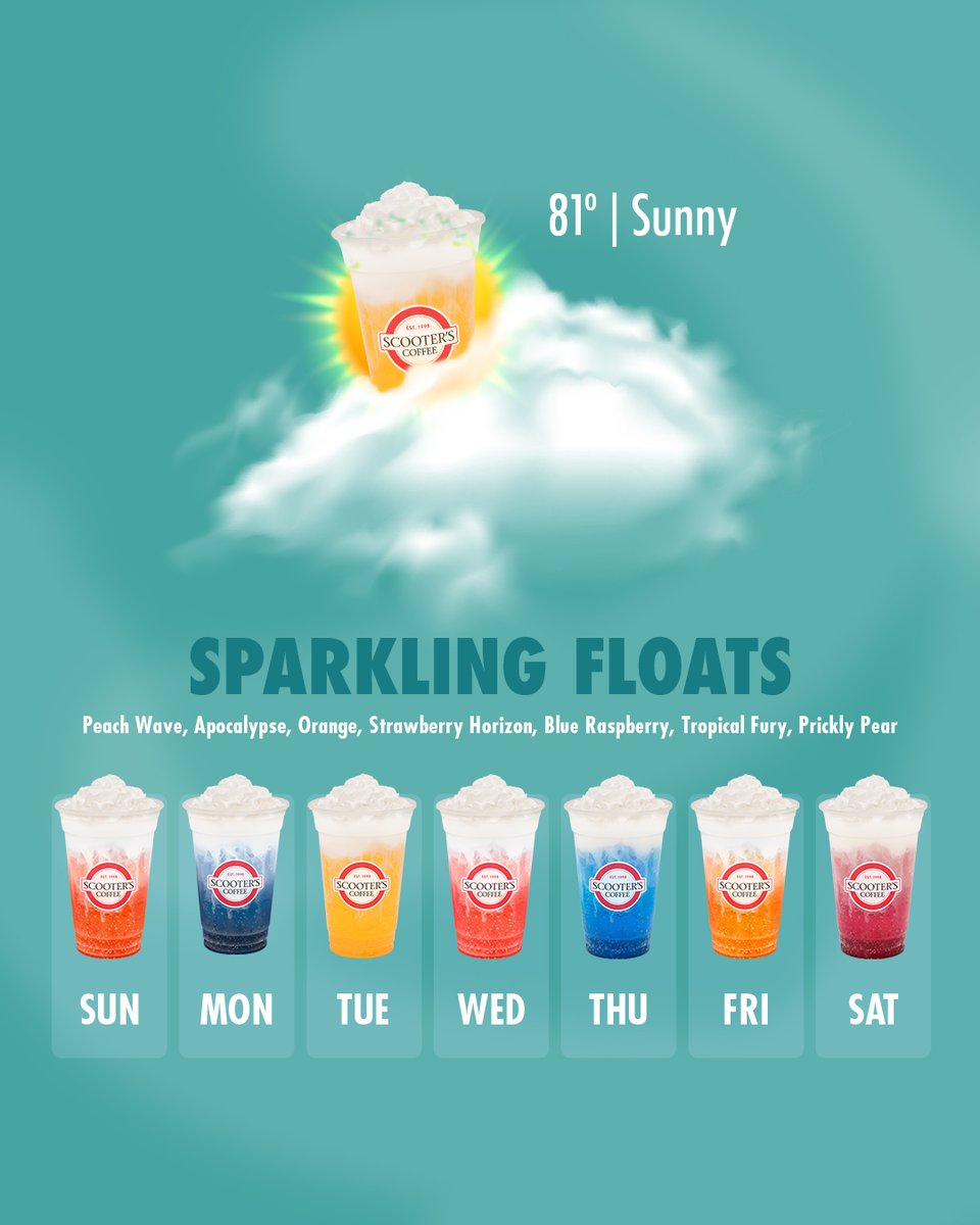scooterscoffee's tweet image. The forecast is looking ... ✨ sparkling✨
Get $2 off any Sparkling Floats, Red Bull Infusions, and Smoothies after 11 a.m. when you scan or pay with our app, through tomorrow*!!
*Offer valid from 7/3/25 to 7/6/25, limit one per customer per day.
#scooterscoffee…