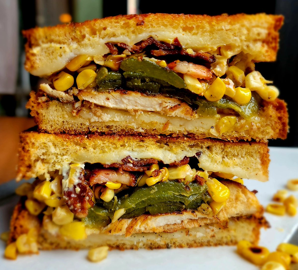 Block16Omaha's tweet image. KORN. Charred Schoolhouse gardens sweet corn, corn mayo, corn jelly, blackened PCF chicken, house bacon, havarti and jack cheese on jalapeño cornbread. Summer sweet corn chowder and lobster bisque too. Come see us!!!