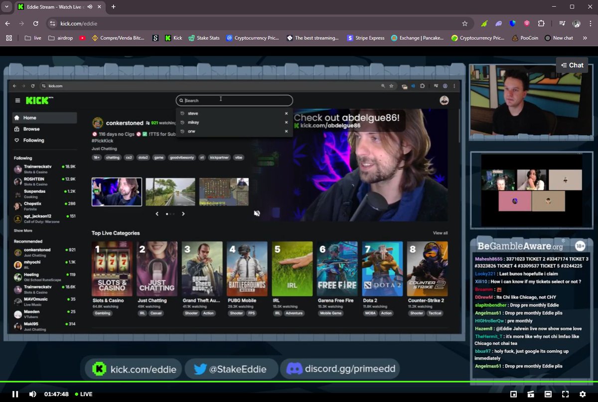 I’m freaking out… 😭🔥
We’re LIVE on Kick — just got FEATURED on Eddie’s stream + showed on the homepage with 900+ legends vibin’ 💚
From surviving on $200/month to THIS moment… I'm speechless.
COME THRU &amp; CELEBRATE THIS DREAM LIVE 👉 kick.com/conkerstoned
#KickPartner