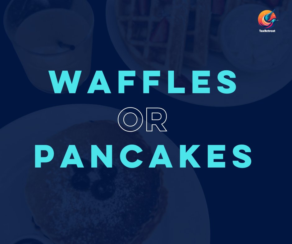 TaxRetreat 🥞🧇 (@taxretreat) on Twitter photo What did you have for breakfast this morning? 🥞🧇
No matter what it was, one of the most divisive debates on #TaxTwitter is Team Pancakes vs. Team Waffles.
Choose your side and join us at #TaxRetreat for a fun lunch on 7/19 around 12:30, proudly sponsored by <a href="/TCRTalks/">The Collaboration Room</a>! What did you have for breakfast this morning? 🥞🧇
No matter what it was, one of the most divisive debates on #TaxTwitter is Team Pancakes vs. Team Waffles.
Choose your side and join us at #TaxRetreat for a fun lunch on 7/19 around 12:30, proudly sponsored by <a href="/TCRTalks/">The Collaboration Room</a>!