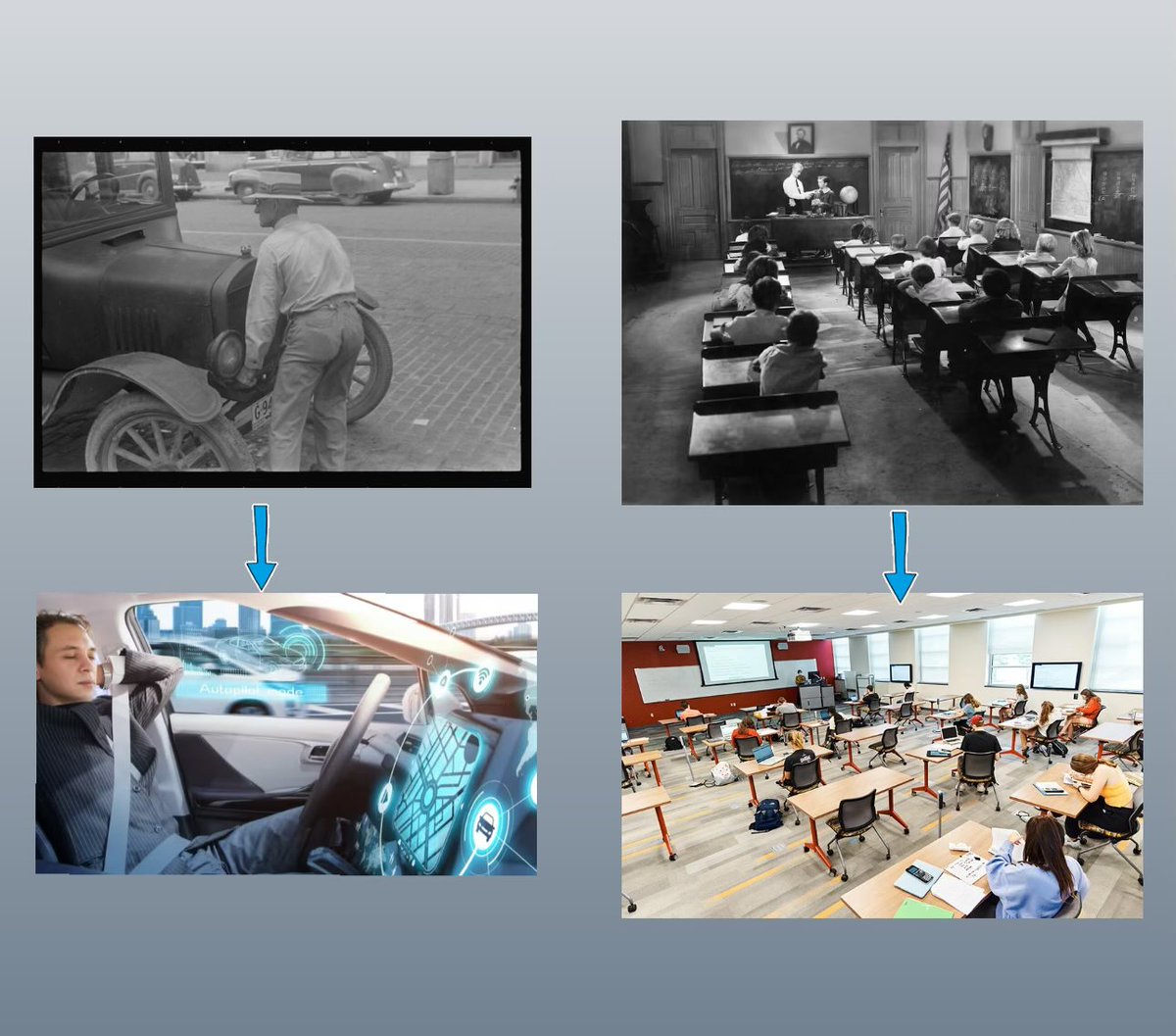 FixingEducation's tweet image. Cars evolved from wooden wheels and hand cranks to self-driving tech.
Schools? Sure we’ve made some amazing and needed leaps, but the vast majority of the work needed has been done by teachers.