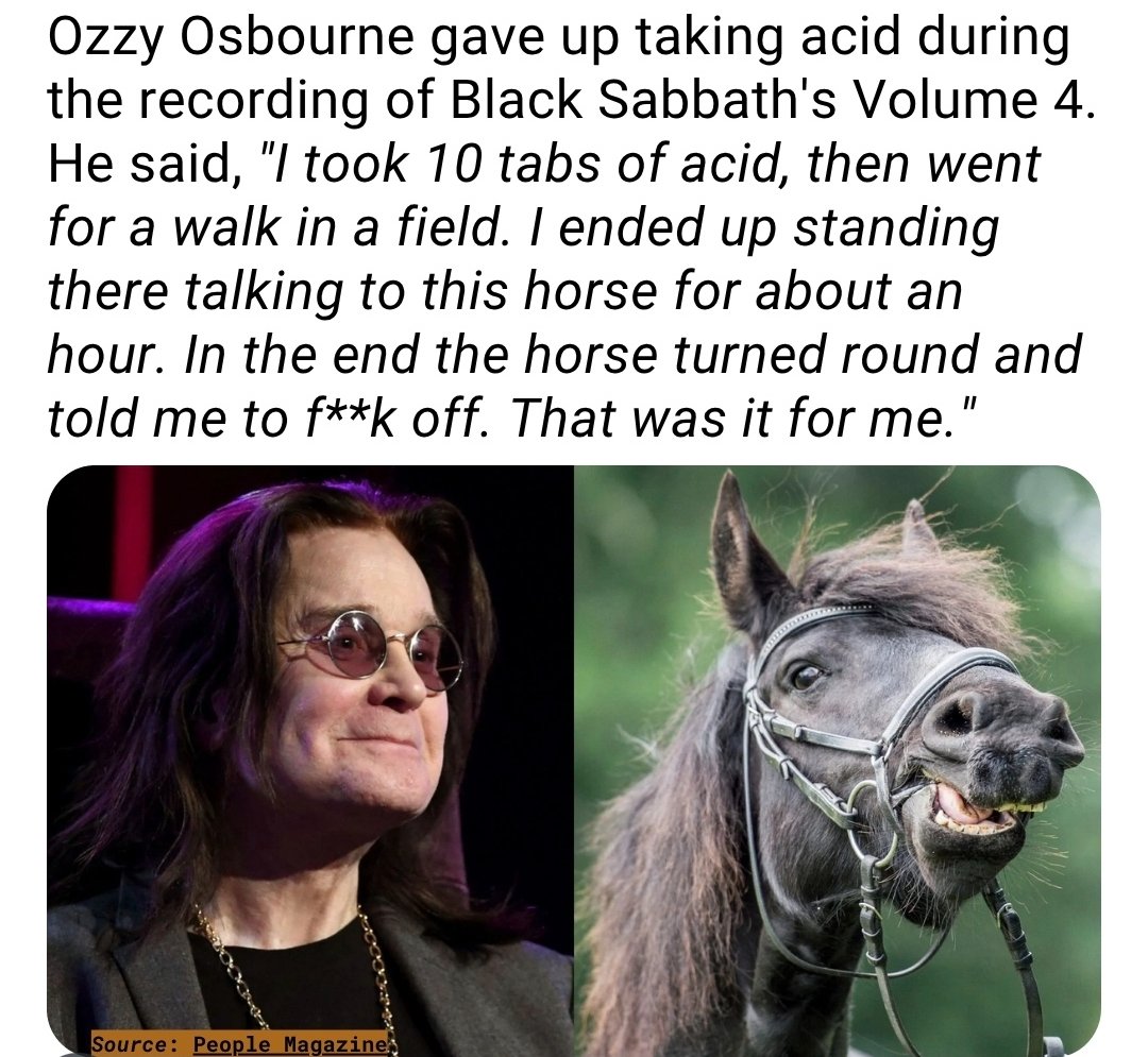 j_cshrink's tweet image. Health "influencers": I drank caffeine and ate a bean 5 minutes after 6 last night and now my entire next day is ruined.
Ozzy Osbourne:
