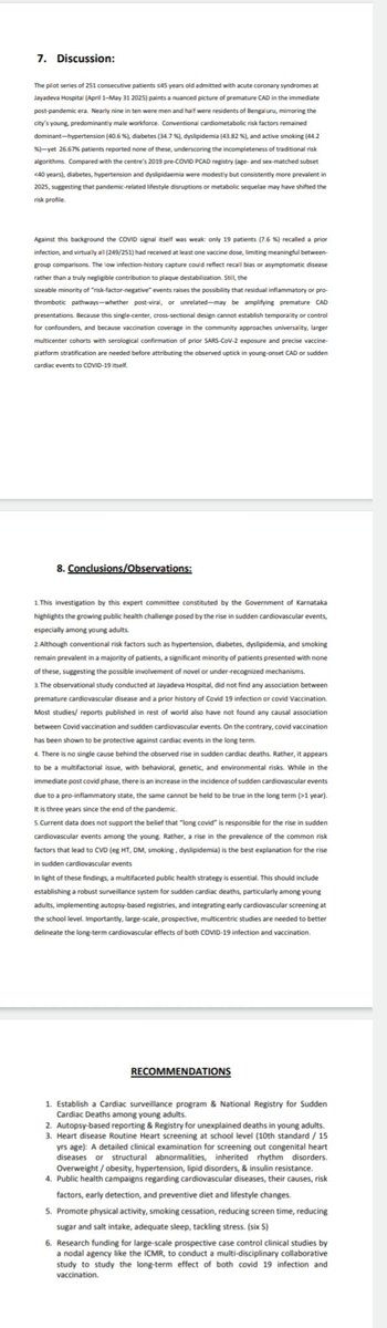 ChristinMathewPhilip (@christinmp_) on Twitter photo Karnataka govt report led by Dr KS Ravindranath found no link between COVID-19 infection/vaccine and sudden cardiac deaths. The rise is likely due to multiple factors. Recommends cardiac screening, surveillance, awareness drives & more research <a href="/DHFWKA/">Karnataka Health Department</a> <a href="/dineshgrao/">Dinesh Gundu Rao/ದಿನೇಶ್ ಗುಂಡೂರಾವ್</a> Karnataka govt report led by Dr KS Ravindranath found no link between COVID-19 infection/vaccine and sudden cardiac deaths. The rise is likely due to multiple factors. Recommends cardiac screening, surveillance, awareness drives & more research <a href="/DHFWKA/">Karnataka Health Department</a> <a href="/dineshgrao/">Dinesh Gundu Rao/ದಿನೇಶ್ ಗುಂಡೂರಾವ್</a>