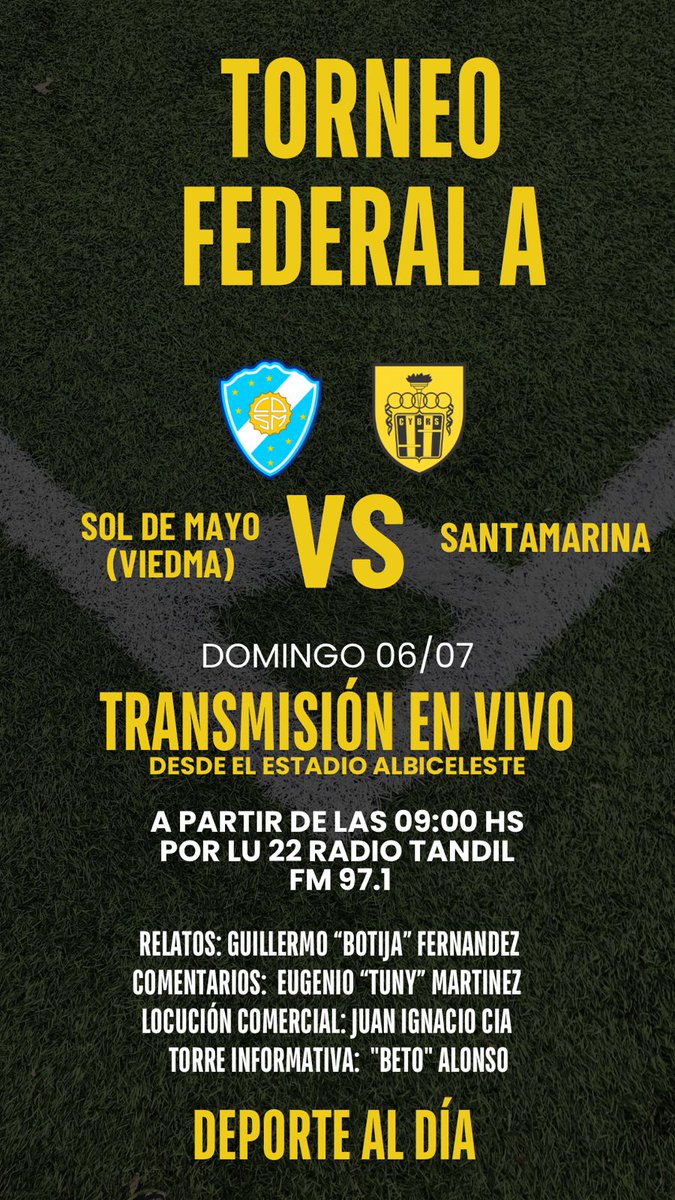 Este domingo el aurinegro visita Viedma y como siempre ahí estará  nuestro equipo deportivo. Desde las 9 horas por Galáctica FM 97.1 Radio  Tandil. La  Radio, Santamarina, Deporte al Día y vos... Juntos a la Par!!!