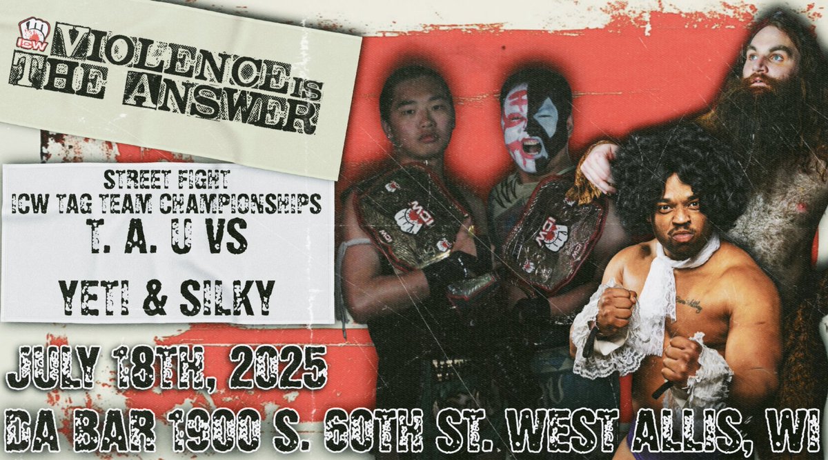ICWMKE's tweet image. 馃毃MATCH ANNOUNCEMENT馃毃
After Getting Intentionally Disqualified To Keep Their Tag Team Championships on 6/28, T.A.U Will Now Face Yeti Henderson & Silky Smoove One More Time on July 18th...in a Street Fight!