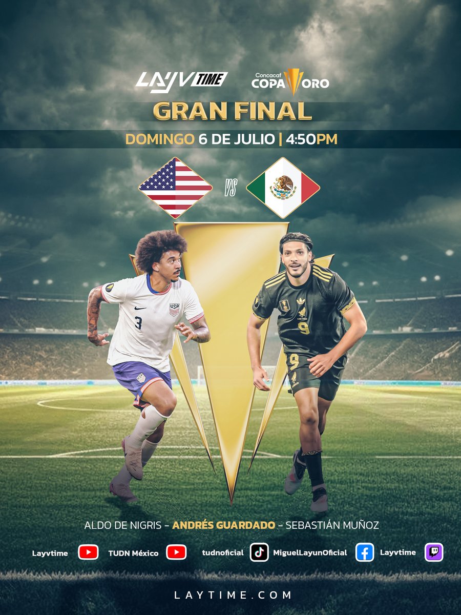 Lo que se viene mañana en #LayvTime… 🥵🥵🥵

🏆 Es de oro la alineación para llevar la Gran Final de Team USA vs México 

🌟<a href="/AGuardado18/">Andrés Guardado</a> 
🌟<a href="/DeNigris9/">Aldo De Nigris</a> 
🌟<a href="/fpesebastian/">Felipe Sebastián Muñoz</a>