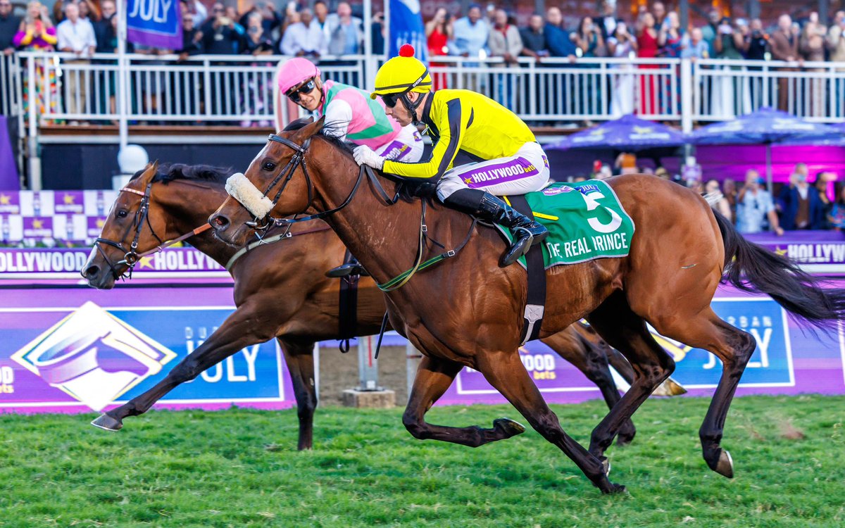 Dean Kannemeyer Racing (@racekannemeyer) on Twitter photo The Real Prince propels trainer Dean Kannemeyer to his 4th <a href="/HWBDurbanJuly/">Hollywoodbets Durban July</a> victory.
The Real Prince proudly represented his lineage, outperforming Eight On Eighteen & honouring his family.
An impeccable ride by jockey Craig Zackey.
Congratulations to Khaya Stables. The Real Prince propels trainer Dean Kannemeyer to his 4th <a href="/HWBDurbanJuly/">Hollywoodbets Durban July</a> victory.
The Real Prince proudly represented his lineage, outperforming Eight On Eighteen & honouring his family.
An impeccable ride by jockey Craig Zackey.
Congratulations to Khaya Stables.