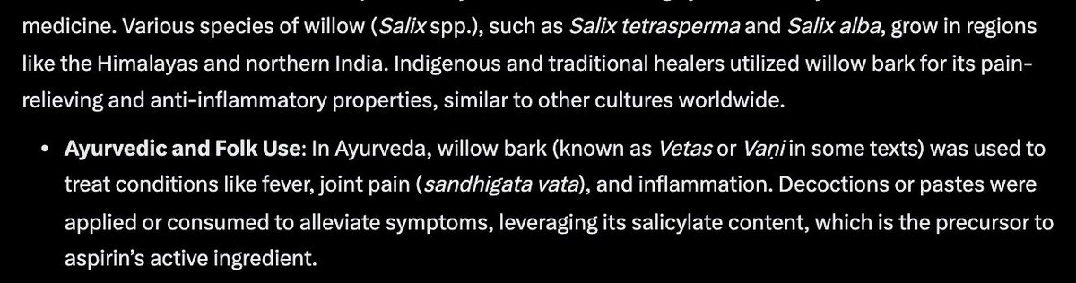 They think Aspirin was “invented.” This is the power of appropriation.

Salicylates were known in India and used in Ayurveda. Aspirin is simply an isolate from Indian Willow bark.

McDesis were then taught to praise it as the master’s invention.