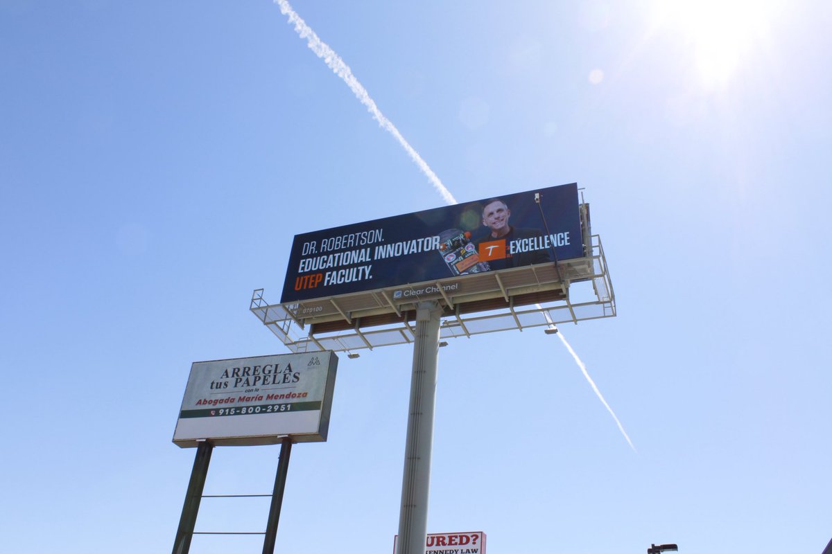 It’s Bill with his Board on a billboard or should I say a BillBoard…. Education and Skateboarding, a winning combination, letting people know that learning in college is cool.  This was on I10 and Geronimo in El Paso as part of UTEP’s Excellence Campaign, 🛹🔥<a href="/UTEP/">UTEP</a> <a href="/utepcoe/">College of Education</a>