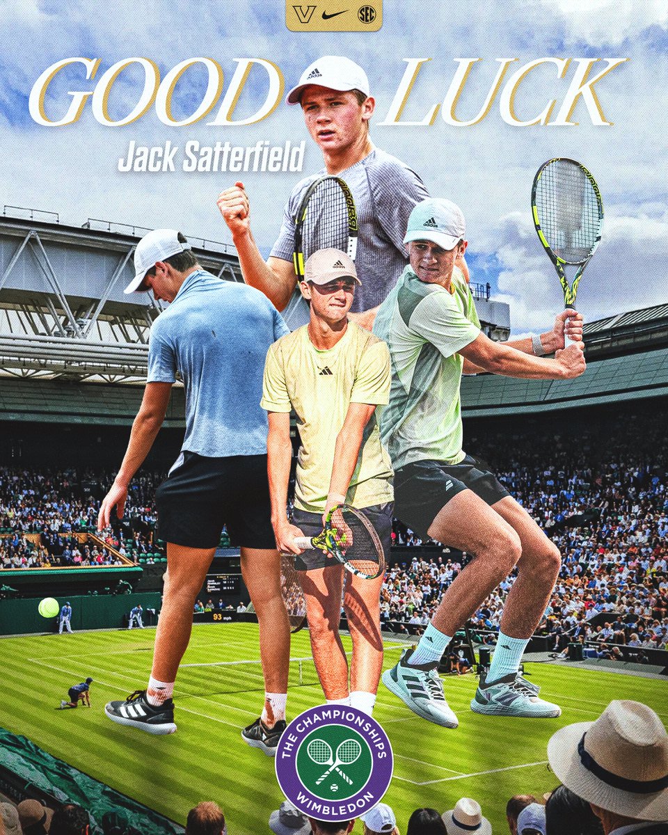 VandyMTennis's tweet image. Representing the black and gold across the pond 🏴
Incoming freshman Jack Satterfield takes on the 2025 @Wimbledon Junior Championships starting today 👀
#FightDores ⚓️⬇️
