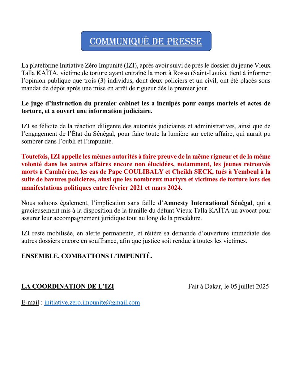 Les présumés meurtriers du jeune tué à Rosso, ont été inculpés et placés sous mandat de dépôt, une information judiciaire ouverte 👇👇👇