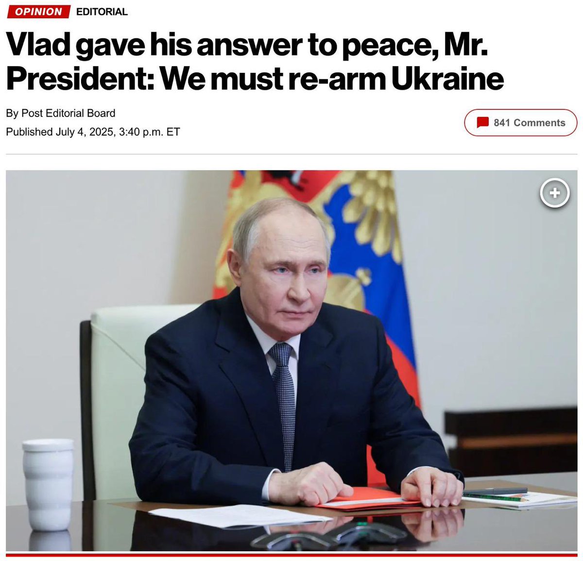 ‼️ El periódico favorito de #Trump, el New York Post, le ha hecho un llamamiento público para que refuerce su apoyo a #Ucrania.

La publicación señala que la principal causa de la guerra es Rusia y no Estados Unidos ni la OTAN, y que Putin no quiere detenerse. Y la “causa