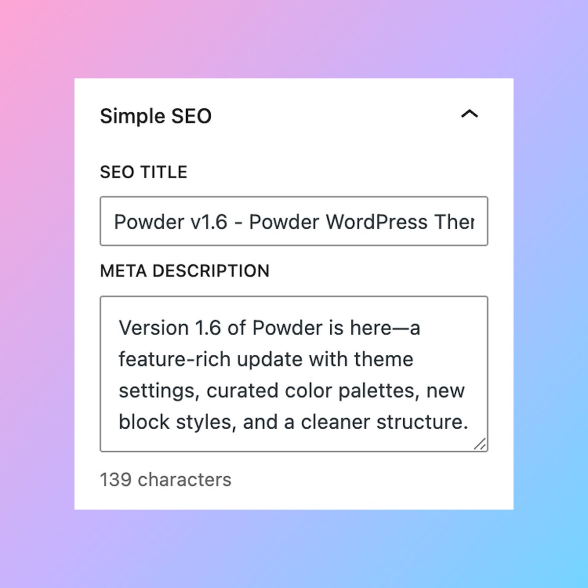 bgardner's tweet image. Harnessing the power of AI, I’ve just added a live character counter to my Simple SEO plugin’s meta description field. No more guesswork, just real-time as I write. ⚡️