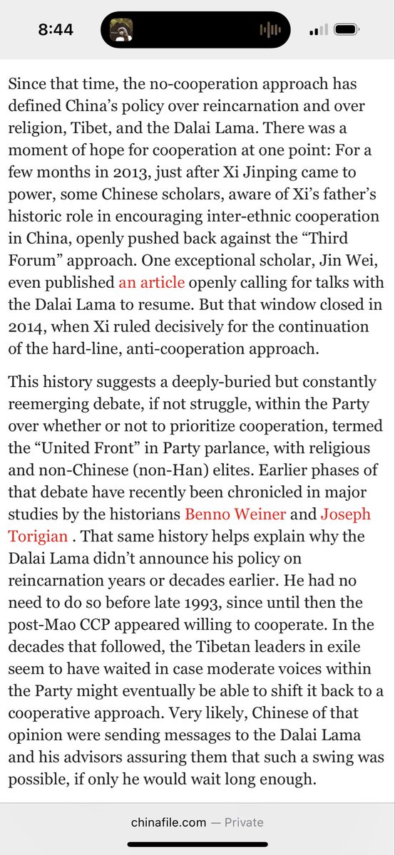 Thanks <a href="/RobbieBarnett/">Robert Barnett</a> for referring to work by Benno Weiner and me for this <a href="/ChinaFile/">ChinaFile</a> discussion on the Dalai Lama’s succession chinafile.com/conversation/d…