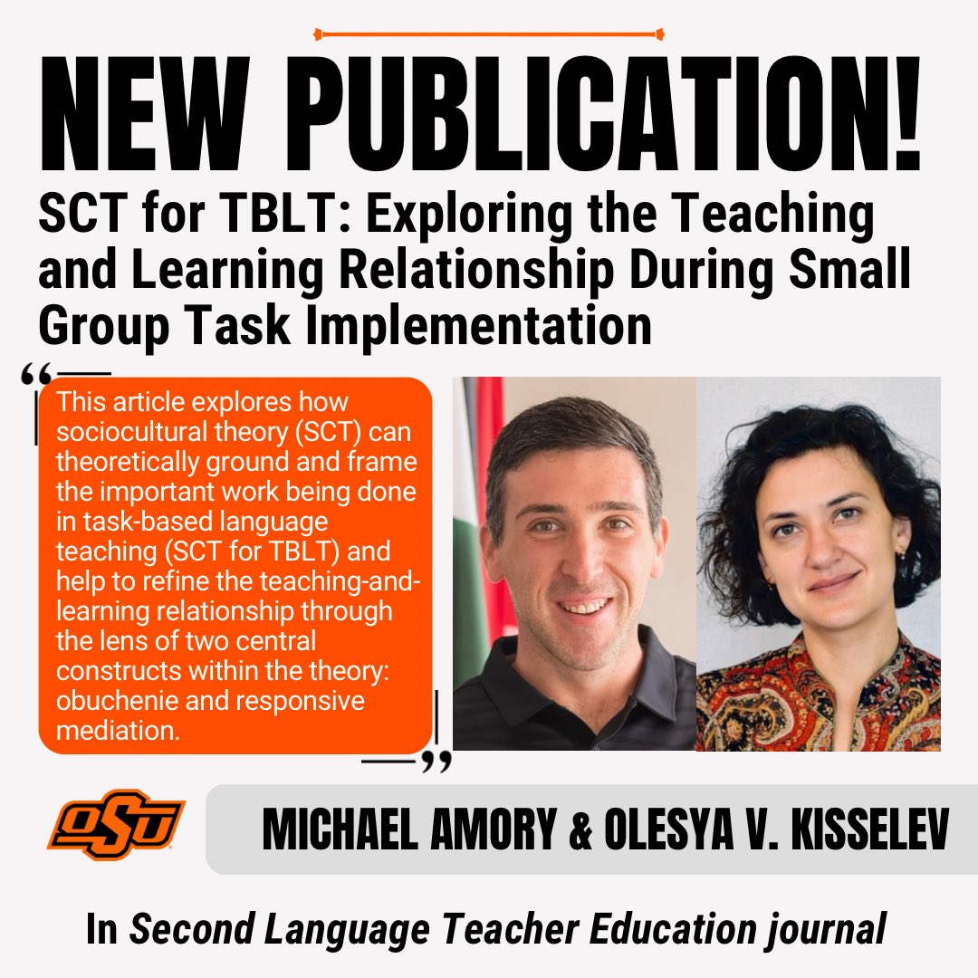 New Publication 📣 Check out <a href="/okstate/">Oklahoma State Univ.</a>’s Dr. Michael Amory’s latest publication with colleague, Olesya Kisselev from <a href="/UofSC/">University of South Carolina</a> Read the article here:
doi.org/10.3138/slte-2…

Research Partners: <a href="/OkstateCAS/">OKState College of Arts and Sciences</a> <a href="/tesolinguistics/">TESOL & Linguistics @ OKSTATE</a>