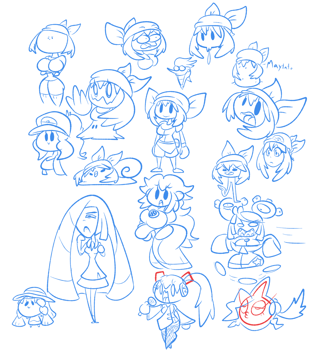 Just some blue doodles, "Bloodles" if you will. Started out with me trying to draw May from memory, then it turns into me just seeing out undetailed I could draw characters, as well as just being intentionally dumb.