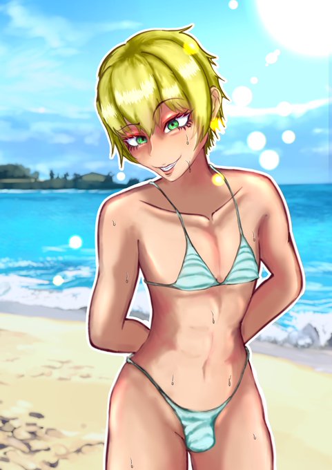 メイクした水着の男と、夏。 