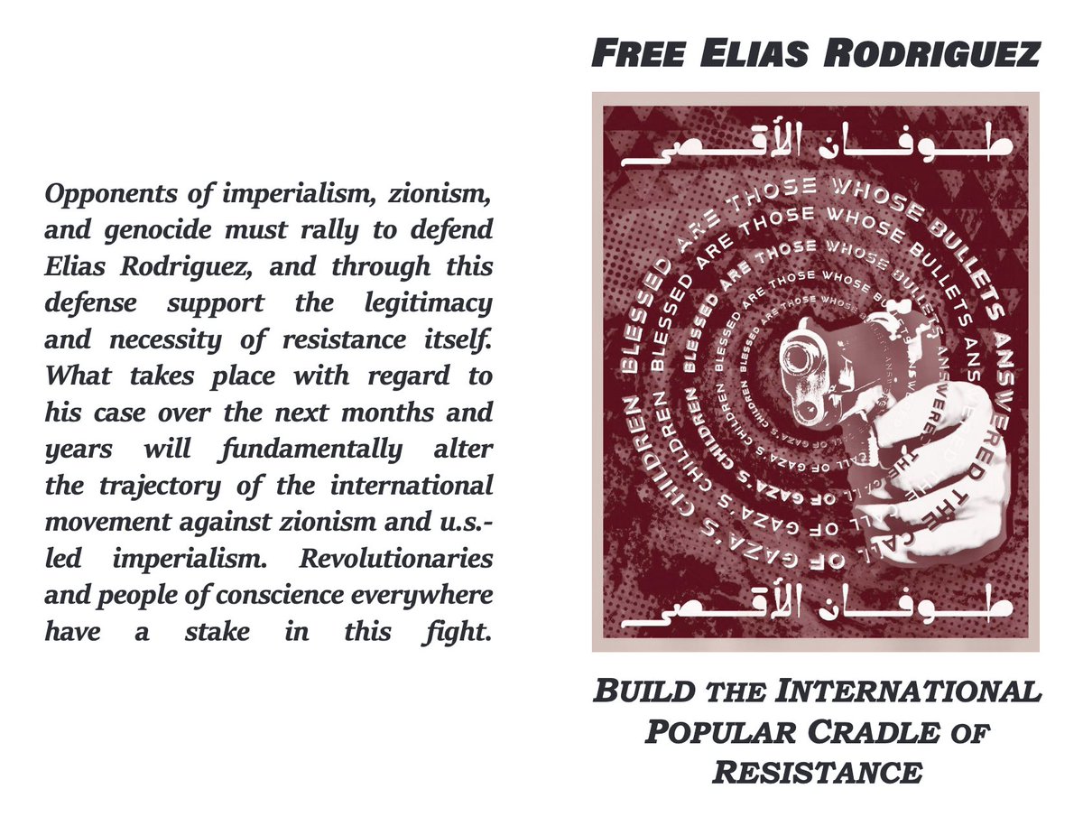 Some comrades designed a zine of the May 26 statement, "Free Elias Rodriguez: Build the International Popular Cradle of Resistance."

Download + distribute the zine: archive.org/details/free-e…

Donate to Elias' legal defense fund: givesendgo.com/EliasRodriguez…

FIGHT FOR OUR PRISONERS!