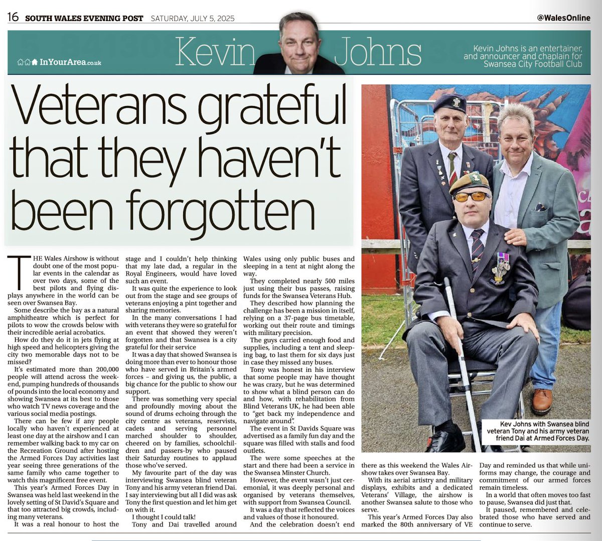 Kev Johns MBE (@kevjohnscymru) on Twitter photo Column day in South Wales Evening Post. Looking back at a great <a href="/ArmedForcesDay/">Armed Forces Day 🇬🇧</a> in <a href="/swanseacentre/">Swansea City Centre</a> last weekend. Column day in South Wales Evening Post. Looking back at a great <a href="/ArmedForcesDay/">Armed Forces Day 🇬🇧</a> in <a href="/swanseacentre/">Swansea City Centre</a> last weekend.