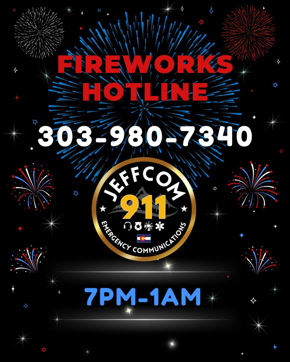 jeffcom911co's tweet image. ☎️You can continue to report illegal fireworks tonight through the Fireworks Hotline. You can also report them through the Jeffcom app and at jeffcom911co.gov/report.📱
