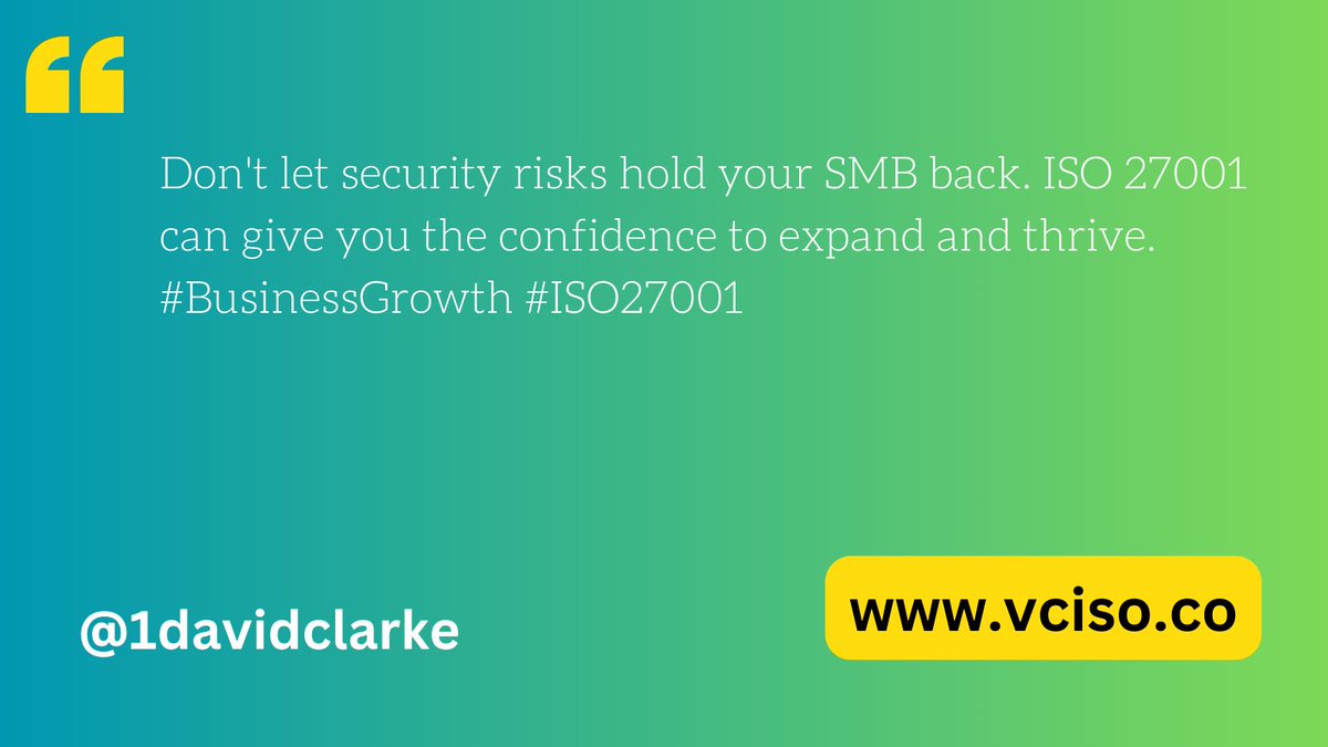 Don't let security risks hold your SMB back. ISO 27001 can give you the confidence to expand and thrive. #BusinessGrowth #ISO27001
vciso.co