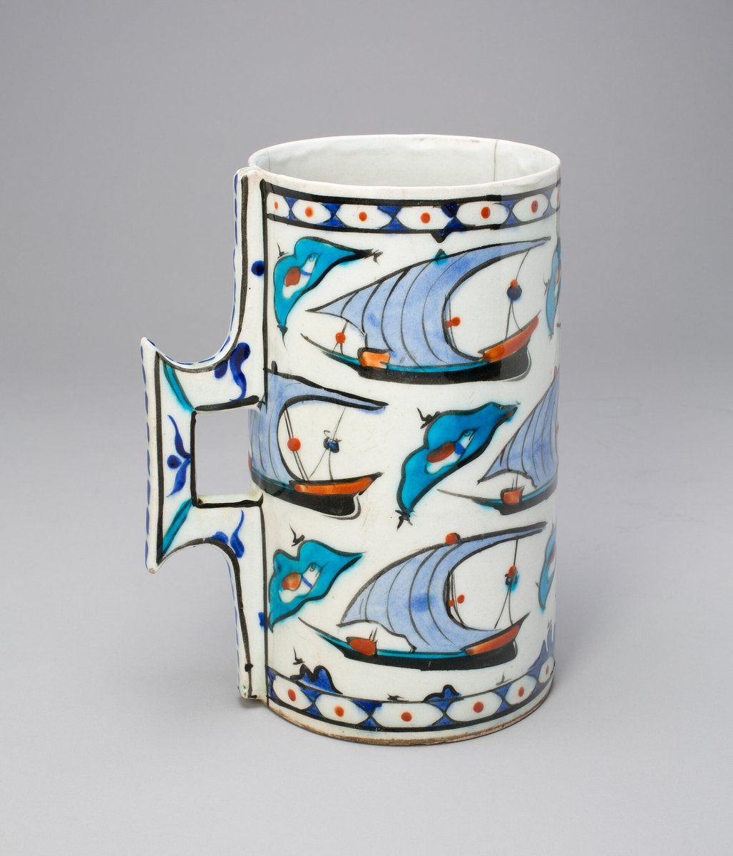 Tankard (Hanap) with Ships, ceramic vessel from Ottoman Empire, late 16th century AD. Currently in the collection of the Art Institute of Chicago.