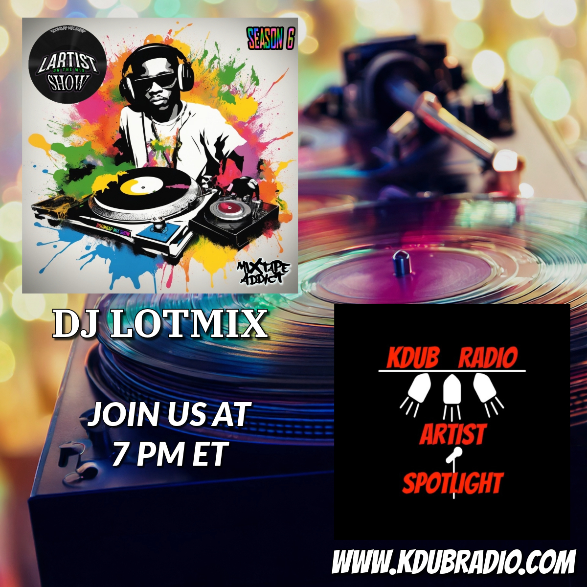 Join us at 7 p.m. ET for the LOTMIX Show with DJ LOTMIX. You can catch it on KDUB Radio's Artist Spotlight, the extension of KDUB Radio.

kdubradio.com/artist-spotlig…

<a href="/dj_Lotmix/">Dj LOTMIX aka LartistOnTheMix</a> <a href="/BDub1199/">B-Dub</a>