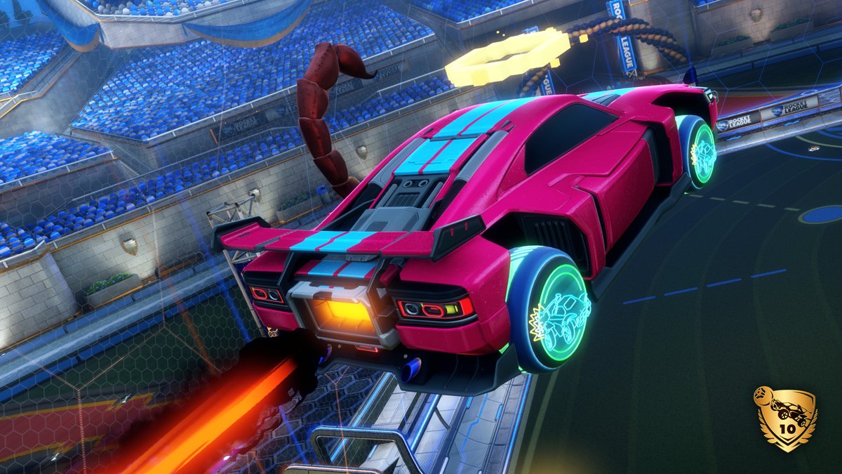 RocketLeague's tweet image. Season 19’s Rocket Pass Premium Tiers are packed with rewards inspired by the 10th anniversary and popular items from the last decade 🏆
